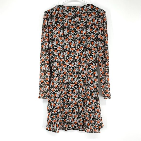 Missguided Dress Floral Print V Neck Long Sleeve Button Tie Waist Mini - Picture 10 of 12